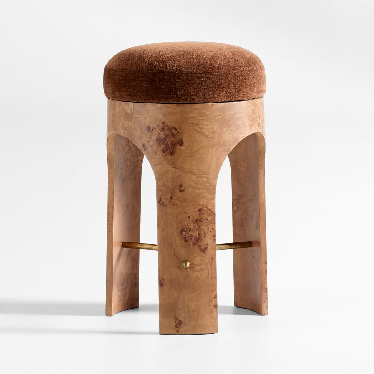Crate & Barrel Carolina Burl Wood Swivel Counter Stool · supplier reference photograph