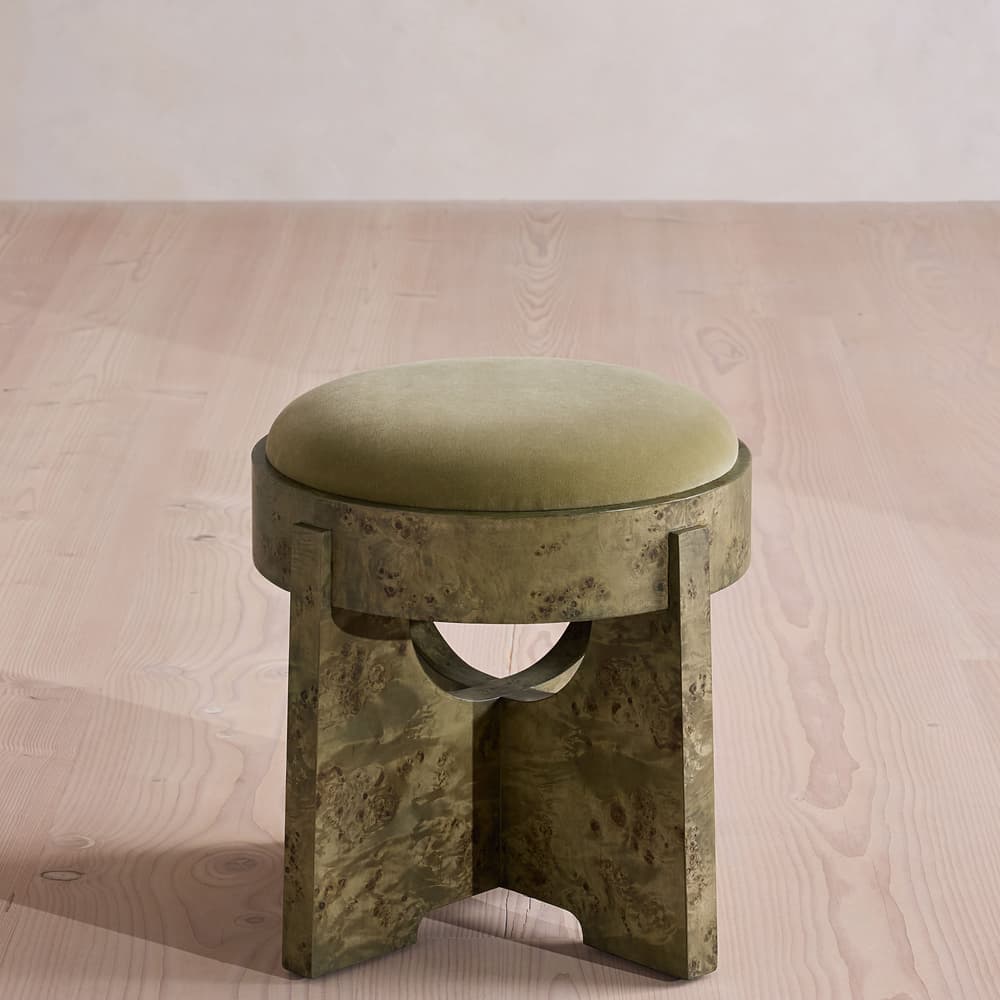 Dalton Burl Footstool · Velvet, Lichen