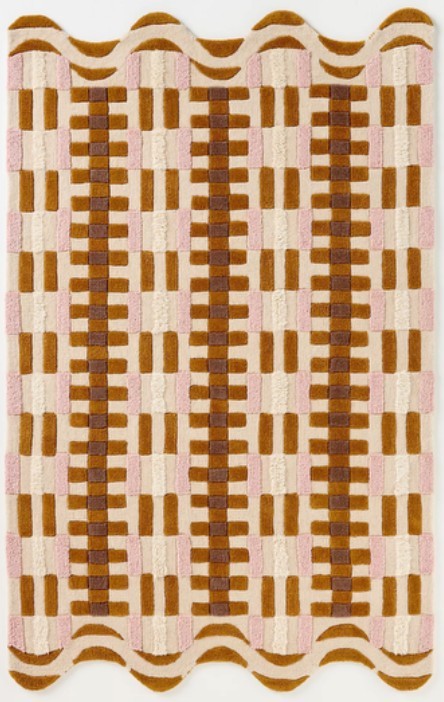 Hand Tufted 100% Wool Geometric Scalloped Rug — Ochre