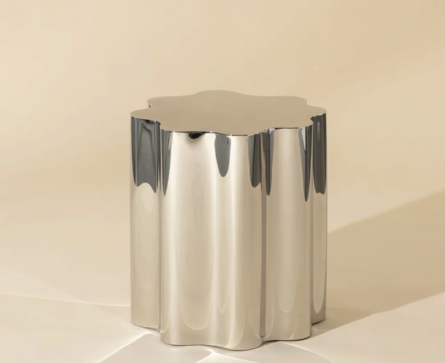 Sunpan Dahlia Side Table in silver with scalloped profile