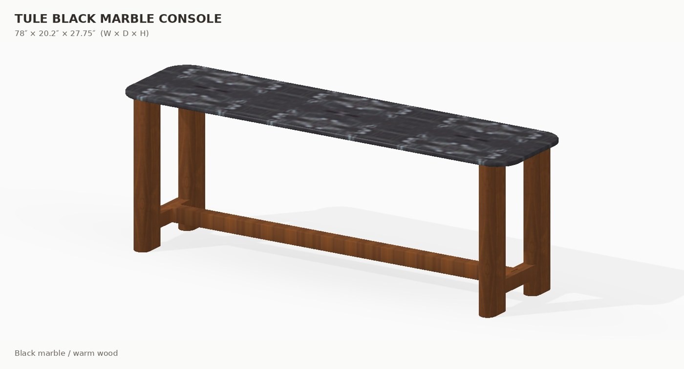 Tule 78″ Black Marble and Walnut Console