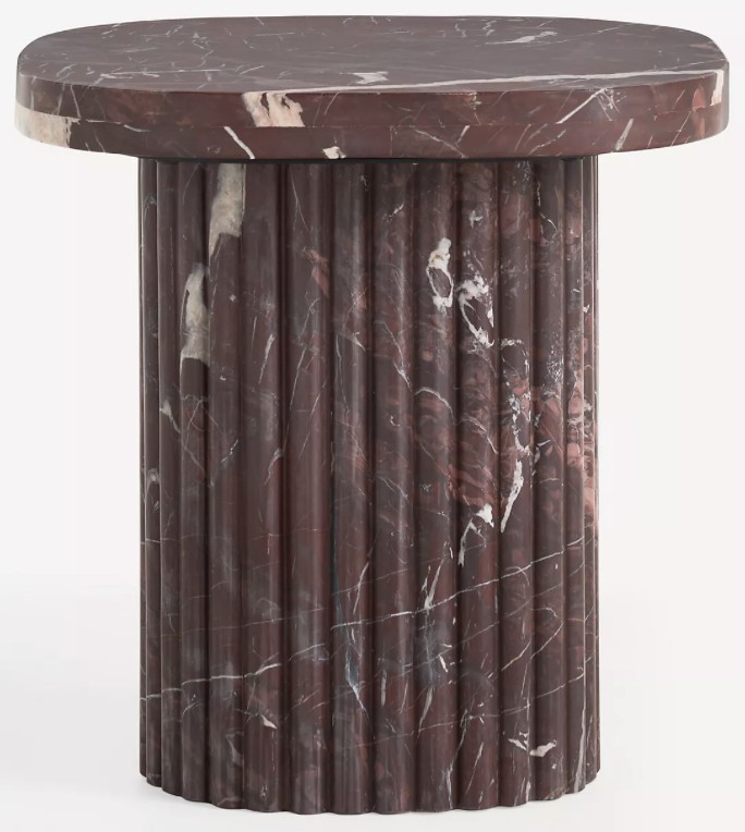 Kanta Square 18″ Fluted Marble Side Table — Merlot Marble — supplied image