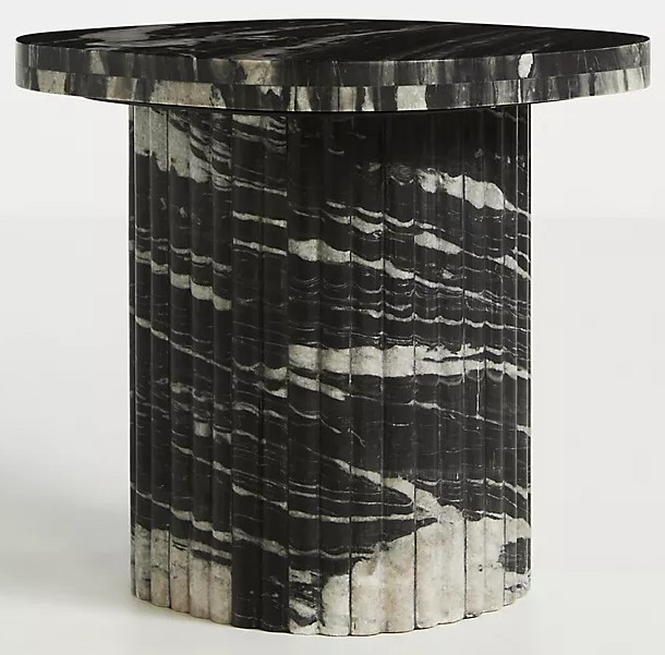 Kanta Square 18″ Fluted Marble Side Table — Tuxedo Marble — supplied image