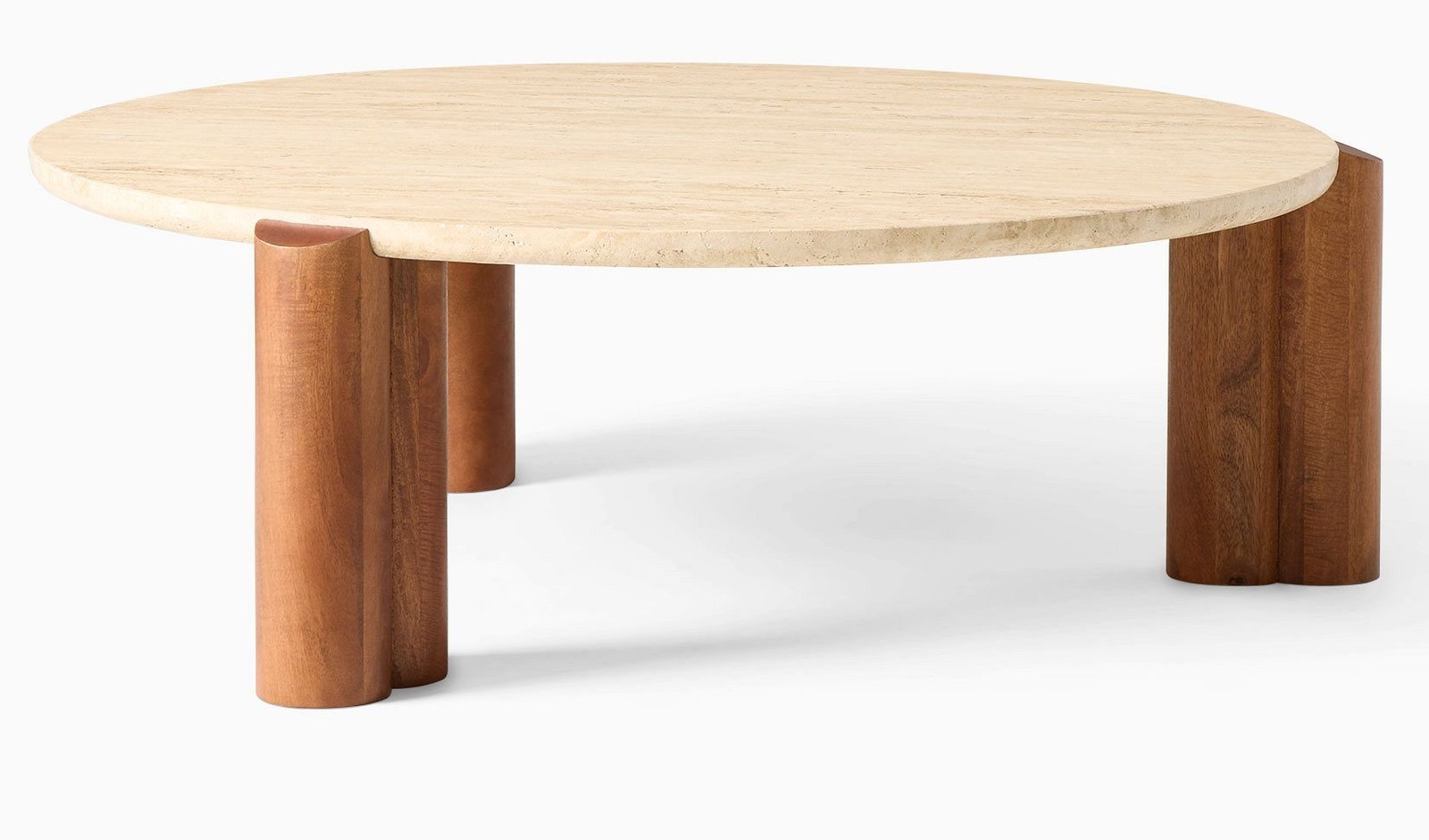 Lorraine Coffee Table — Travertine and Cool Walnut