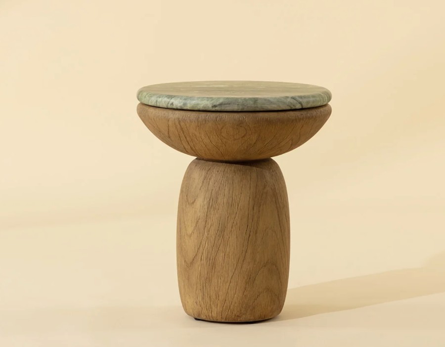Sunpan Orula End Table in Sage Green with sculpted wood-look base