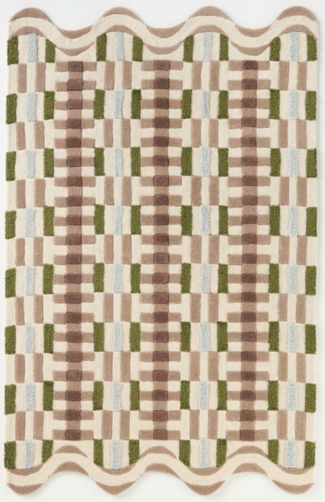 Hand Tufted 100% Wool Geometric Scalloped Rug — Brown