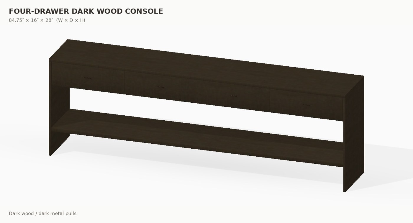 Four-Drawer Dark Wood Console